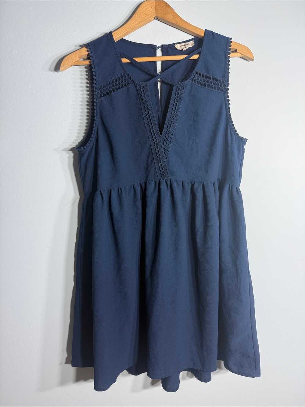 Umgee Navy Blue Sleeveless Mini Dress Size M Crochet V Neck